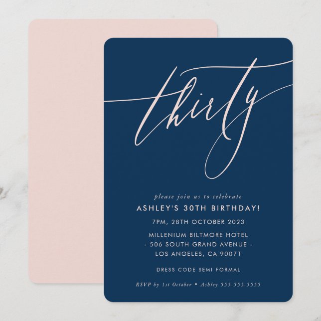 MINIMALIST Calligraphy chic 30:e party-flottan  Inbjudningar (Fram/baksida)