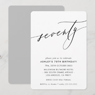 MINIMALIST Calligraphy chic snyggt 70-årsdag Inbjudningar
