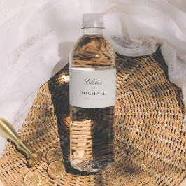 Minimalist Calligraphy Editorial Wedding Vattenflaskor Etikett