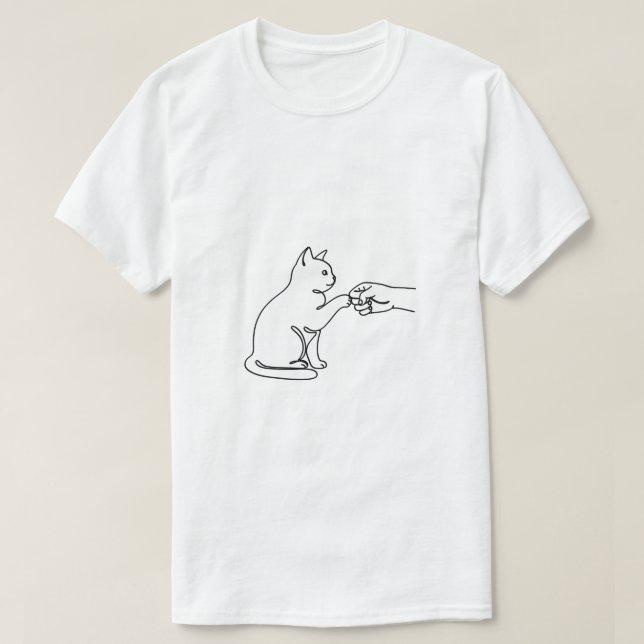 Minimalist Cat Fist Bump Line Art T-Shirt for Men (Design framsida)