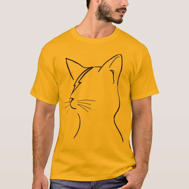 Minimalist Cat Lightning Bolt Line Art Modern Simp T Shirt (Framsida)