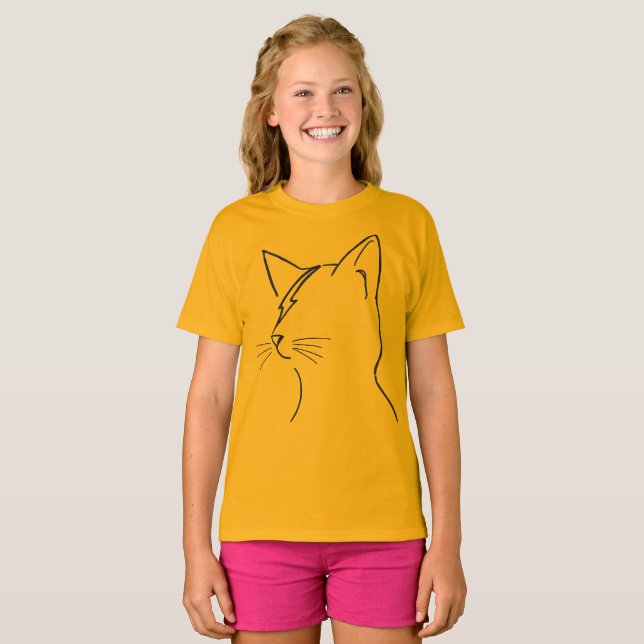 Minimalist Cat Lightning Bolt Line Art Modern Simp T Shirt (Hel framsida)