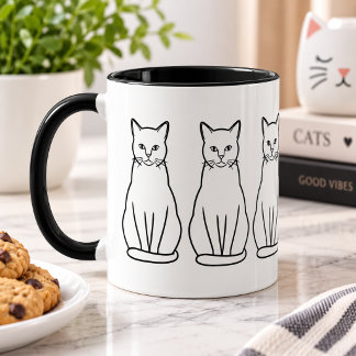 Minimalist Cat Line Art Black and White Coffee Mug Mugg