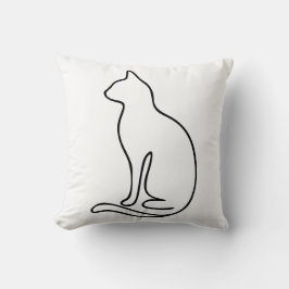 Minimalist Cat Line Art – Black Outline Silhouette Kudde