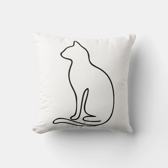 Minimalist Cat Line Art – Black Outline Silhouette Kudde (Framsida)
