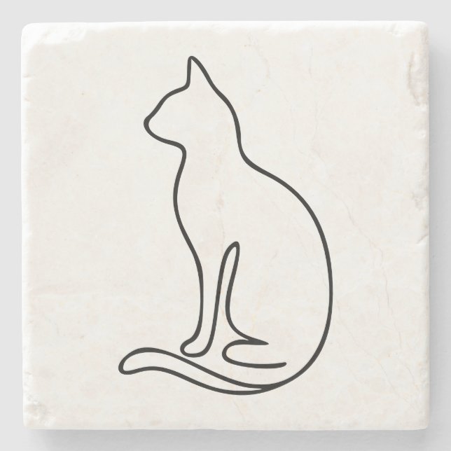 Minimalist Cat Line Art – Black Outline Silhouette Stenunderlägg (Framsidan)