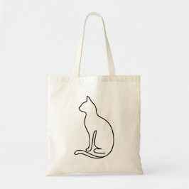 Minimalist Cat Line Art – Black Outline Silhouette Tygkasse