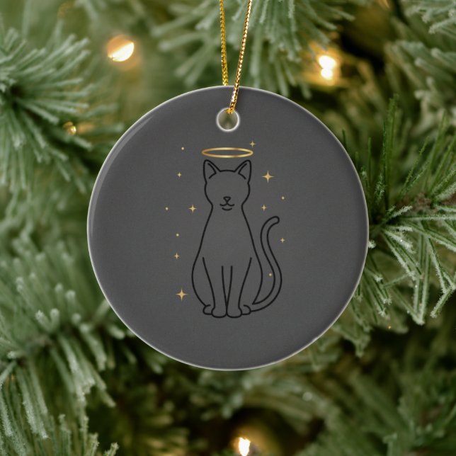 Minimalist Cat Silhouette Christmas Julgransprydnad Keramik (Träd)
