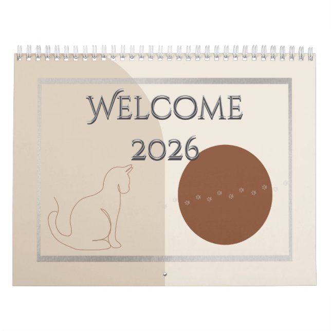 Minimalist Cat-Themed 2026 Desk Calendar Template Kalender (Omslag)