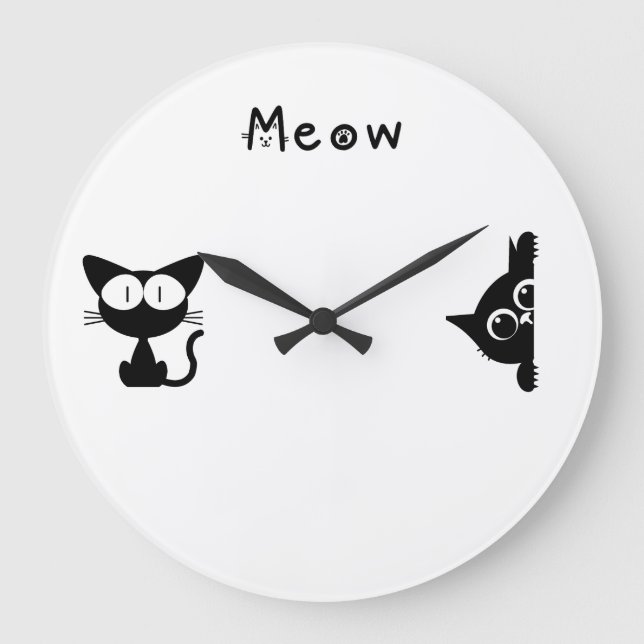 Minimalist Cat Wall Clock Stor Klocka (Framsida)