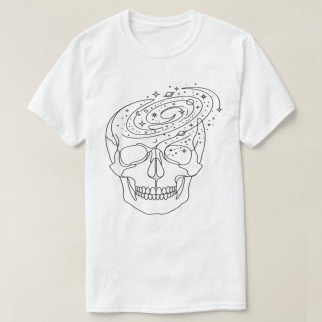 Minimalist Celestial Skull Galaxy Line Art Graphic T Shirt (Design framsida)