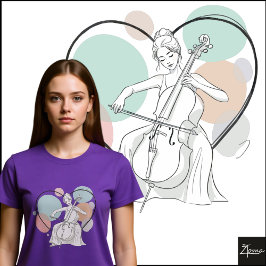 Minimalist Cello Player Pastel Heart Sketch T Shirt