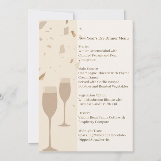 Minimalist Champagne Party Menu | Elegant Beige Inbjudningar (Framsida)
