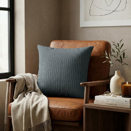 Minimalist Charcoal Blue Arch Line Art Quiet Luxur Kudde