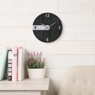 Minimalist Charcoal Wood Grain Wall Clock Stor Klocka
