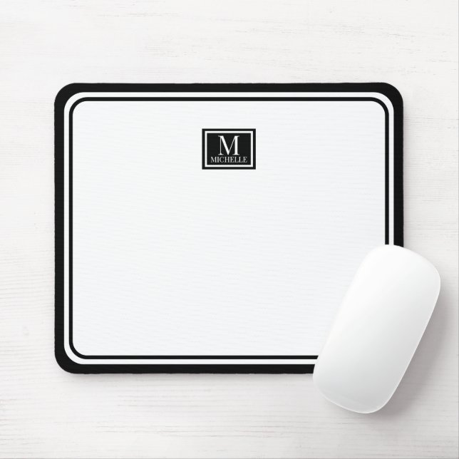 Minimalist Chic Black Monogram Double Boarder Musmatta (Med mus)