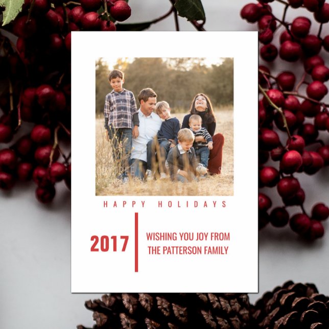 Minimalist chic helgdagfotokort röd | julkort (Red Minimalist Chic Holiday Photo Card)