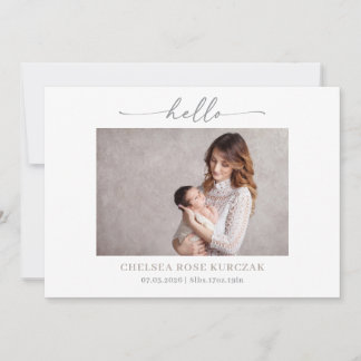 Minimalist Chic Hello Photo Baby Announcement card Inbjudningar