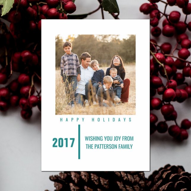 Minimalist chic kricka för helgdagfotokort | julkort (Teal Minimalist Chic Holiday Photo Card)