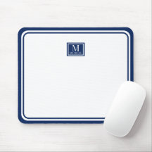 Minimalist Chic Navy Blue Monogram Double Boarder