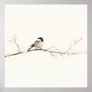 Minimalist Chickadee Akvarell Canvas Konst Poster