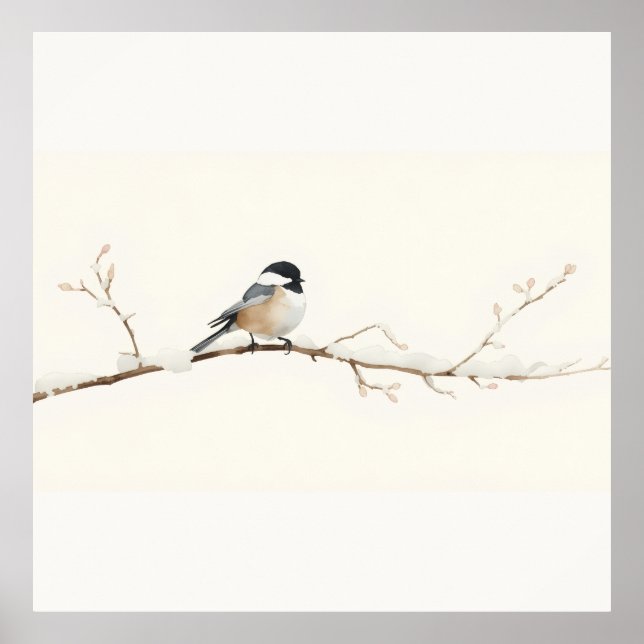Minimalist Chickadee Akvarell Canvas Konst Poster (Framsidan)