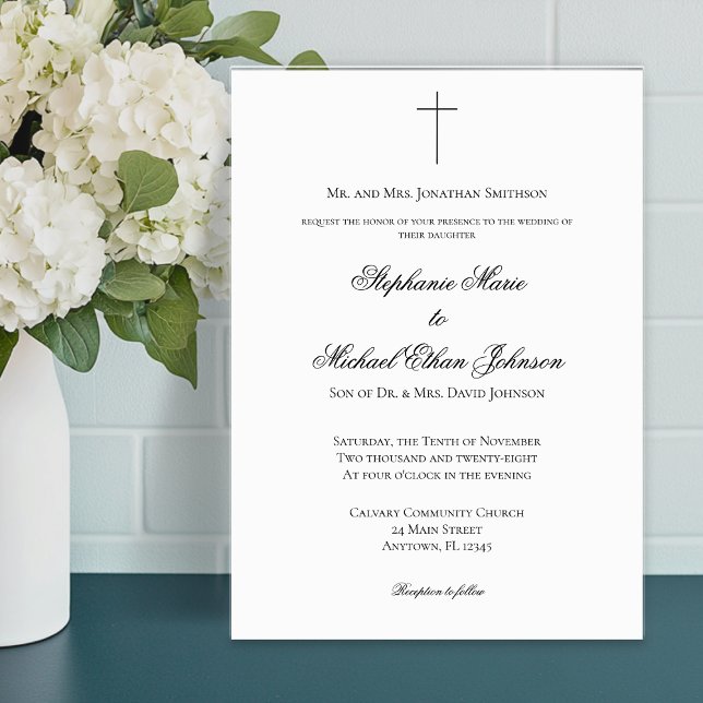 MINIMALIST Christian Cross Formal Church Wedding Inbjudningar (MINIMALIST Christian Cross Formal Church Wedding Invitation)