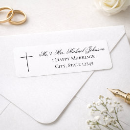 MINIMALIST Christian Cross Wedding Return Address Returadress Etikett
