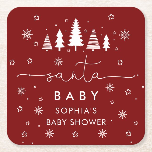 Minimalist Christmas Baby Shower Red Underlägg Papper Kvadrat (Framsidan)