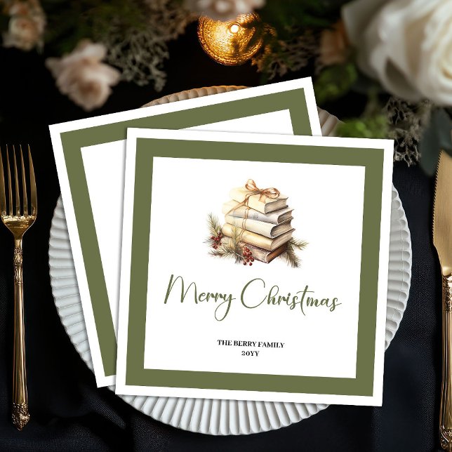 Minimalist Christmas Books Napkins Custom Family  Pappersservett (Minimalist Christmas Books Napkins Custom Family)