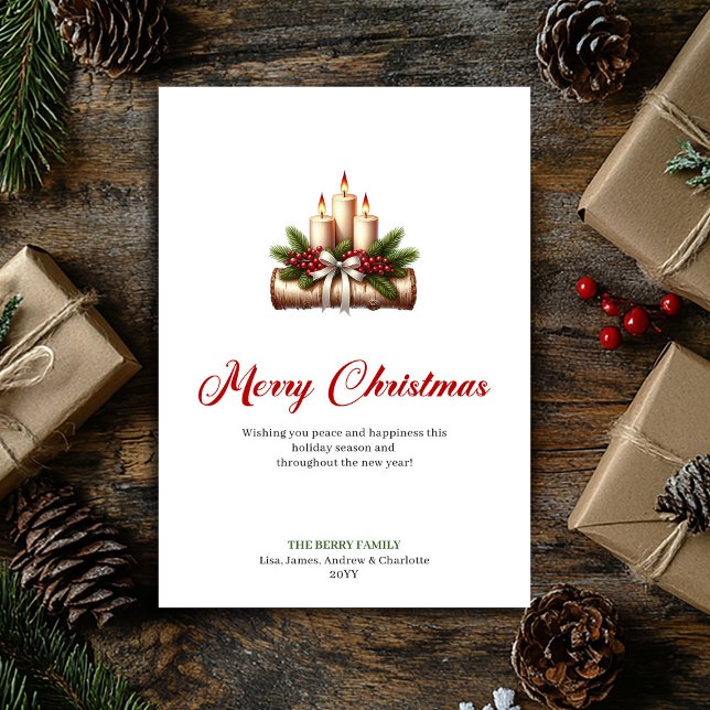 Minimalist Christmas candles rustic log greeting Julkort (Minimalist Christmas candles rustic log greeting Holiday Card )