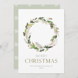 Minimalist Christmas Card with Greenery Wreath Julkort