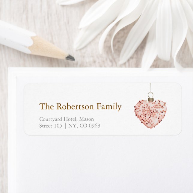 Minimalist Christmas Heart Ornament Returadress Etikett (Insitu)