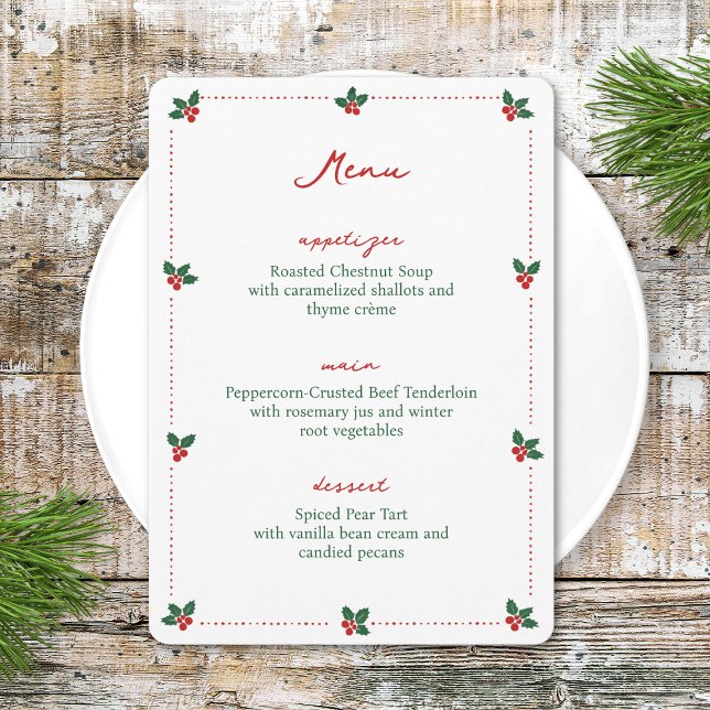 Minimalist Christmas Holly Holiday Party Elegant Meny (Skapare uppladdad)
