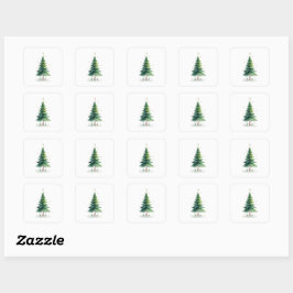 Minimalist Christmas Pine Tree Stickers – Holiday Fyrkantigt Klistermärke