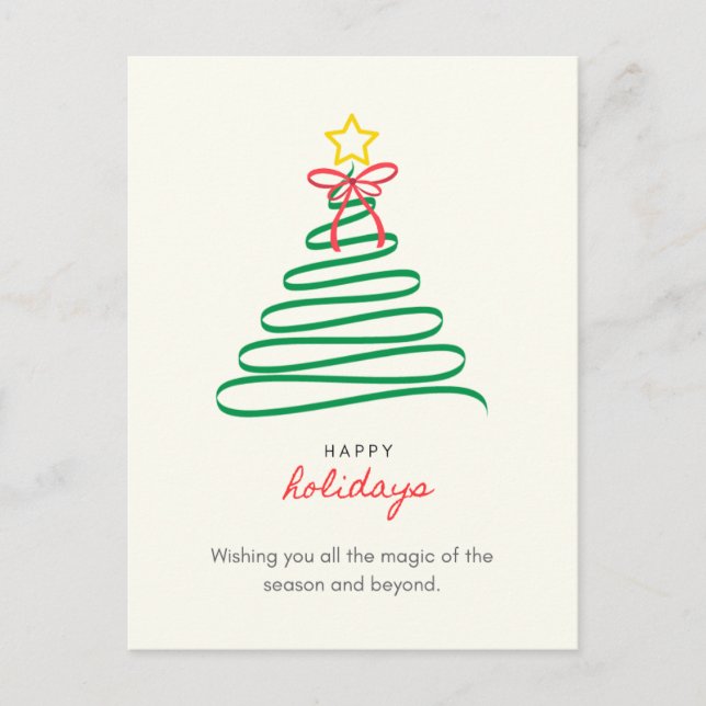 Minimalist Christmas Tree Happy Holidays Postcard Helg Vykort (Framsida)