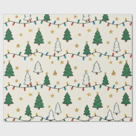 Minimalist Christmas Tree Lights Pattern Gift Presentpapper