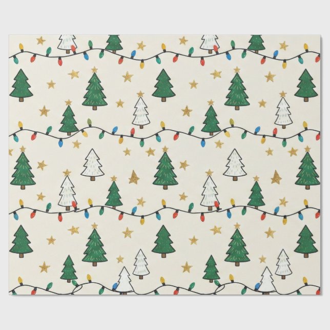 Minimalist Christmas Tree Lights Pattern Gift Presentpapper (Platt)