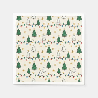 Minimalist Christmas Tree Lights Pattern Party Pappersservett