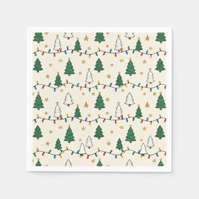 Minimalist Christmas Tree Lights Pattern Party Pappersservett (Framsidan)