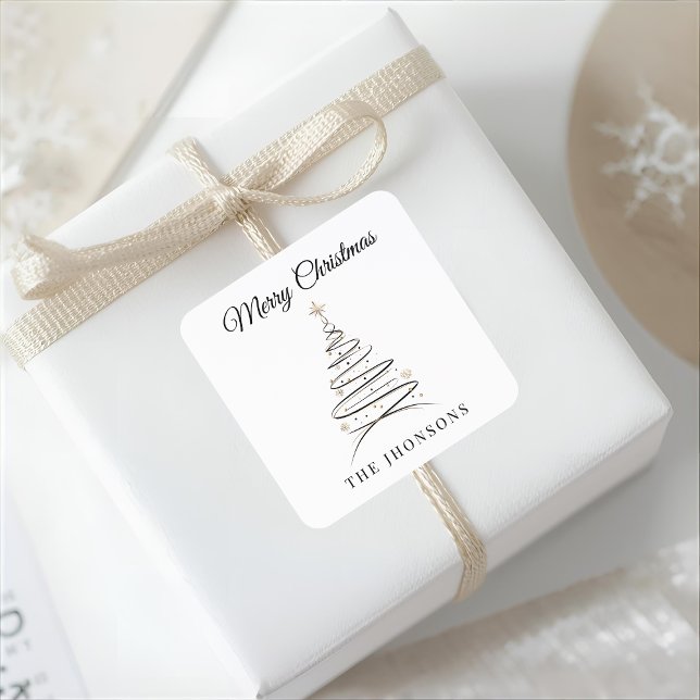 Minimalist Christmas Tree Name  Fyrkantigt Klistermärke (Skapare uppladdad)