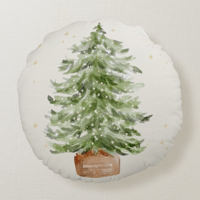 Minimalist Christmas Tree Round Throw Pillow Rund Kudde (Baksidan)