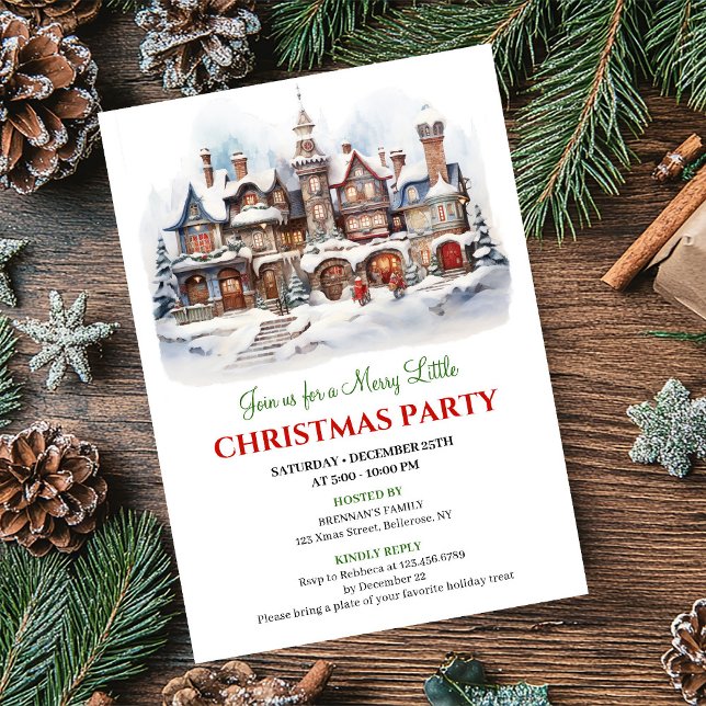 Minimalist Christmas village cozy winter scene  Inbjudningar (Minimalist Christmas village cozy winter scene invite)