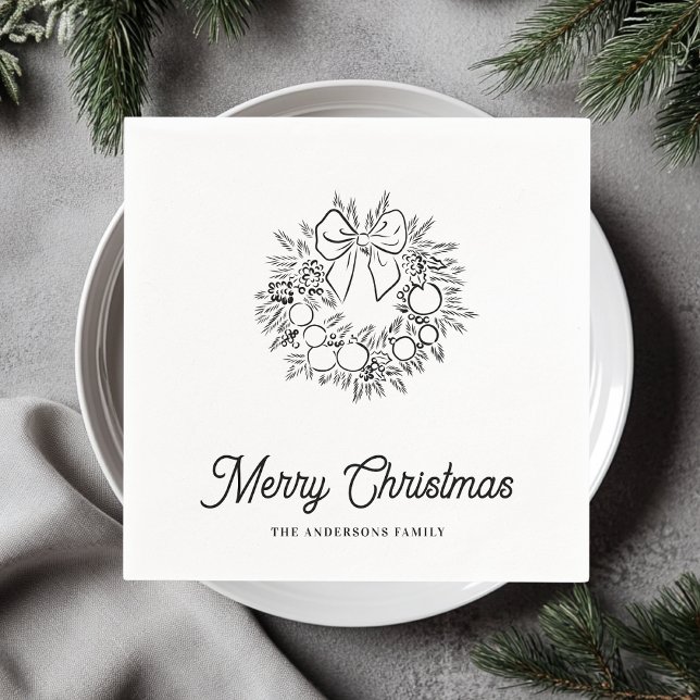Minimalist Christmas Wreath Line Art Personalized  Pappersservett (Skapare uppladdad)