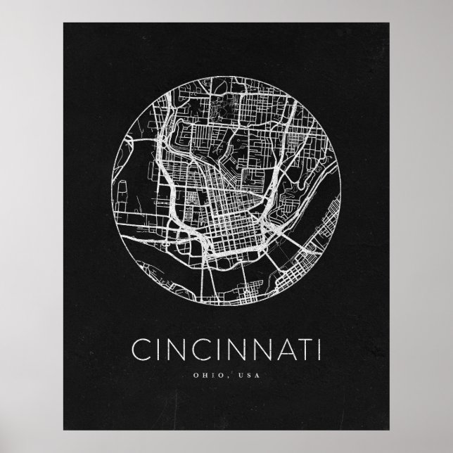 Minimalist Cincinnati City Karta Poster (Framsidan)