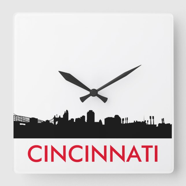 Minimalist Cincinnati Ohio Skyline Clock Fyrkantig Klocka (Framsida)