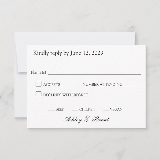 Minimalist Classic Black and White RSVP Card OSA Kort (Framsida)