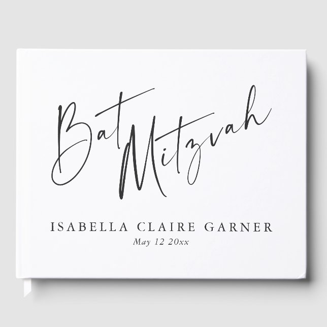 Minimalist Classic Black White Custom Bat Mitzvah Gästböcker (Framsida)