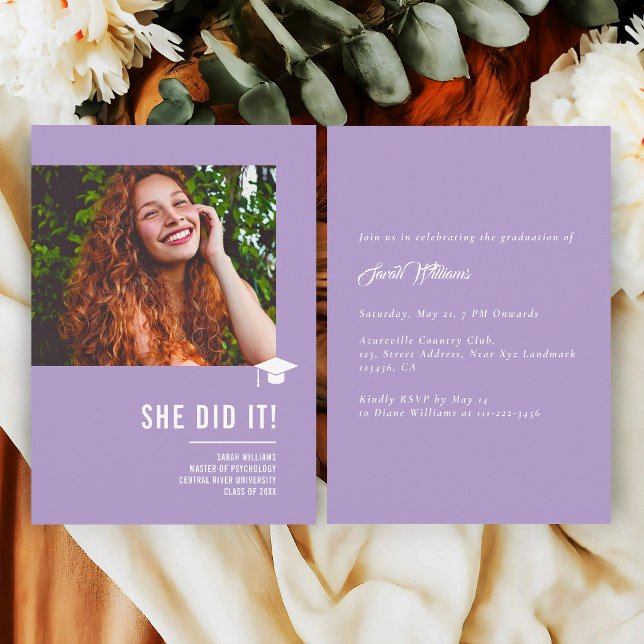 Minimalist Classic Elegant Lavender Graduation Inbjudningar (Skapare uppladdad)