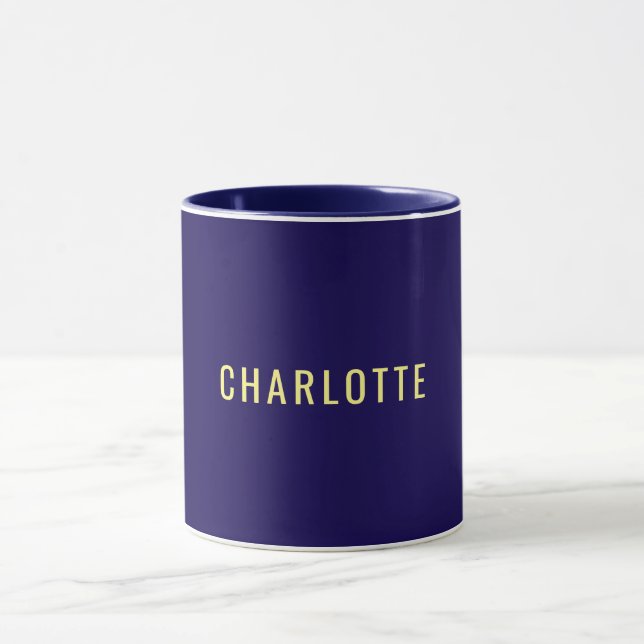 Minimalist Classical Professional Blue Color Name Mugg (Center)